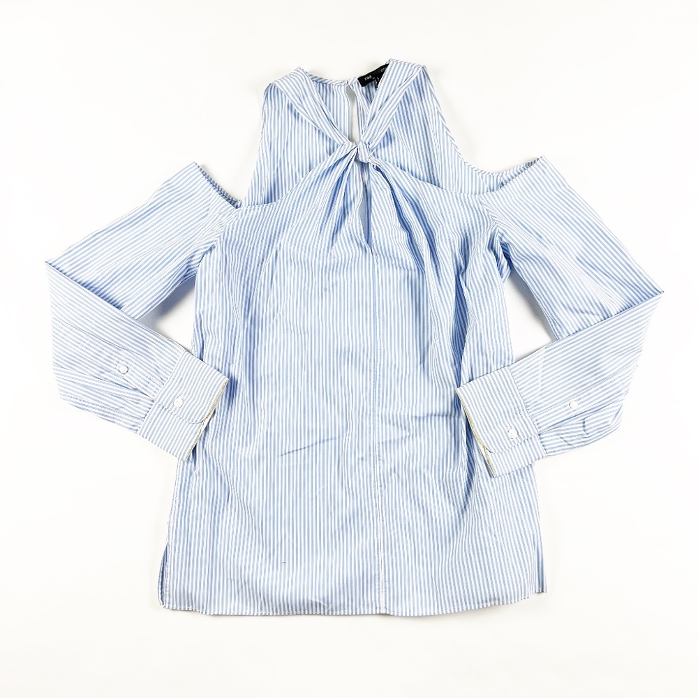 Rag & Bone Cotton Poplin Blue White Pinstripe Cut Out Long Sleeve Blouse Shirt M